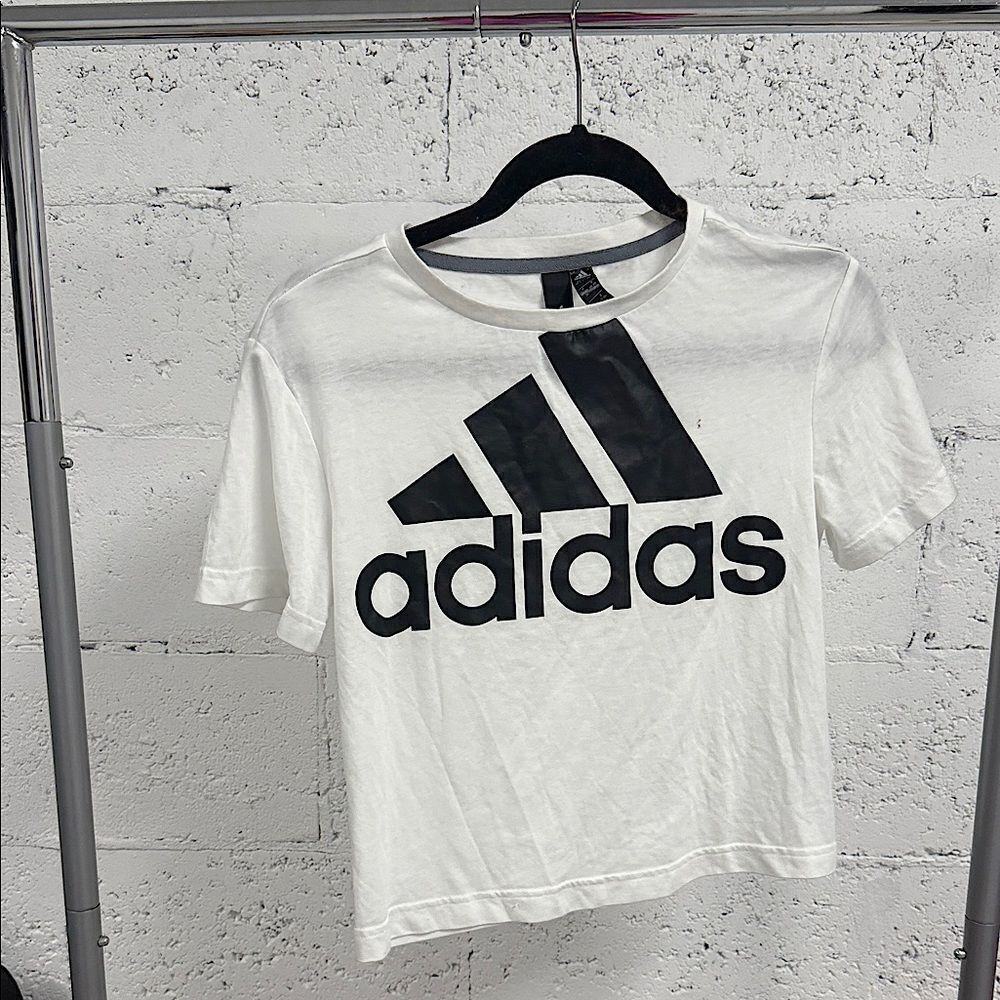 Women’s ADIDAS White T Shirt Black Logo - Size XS Worn Once